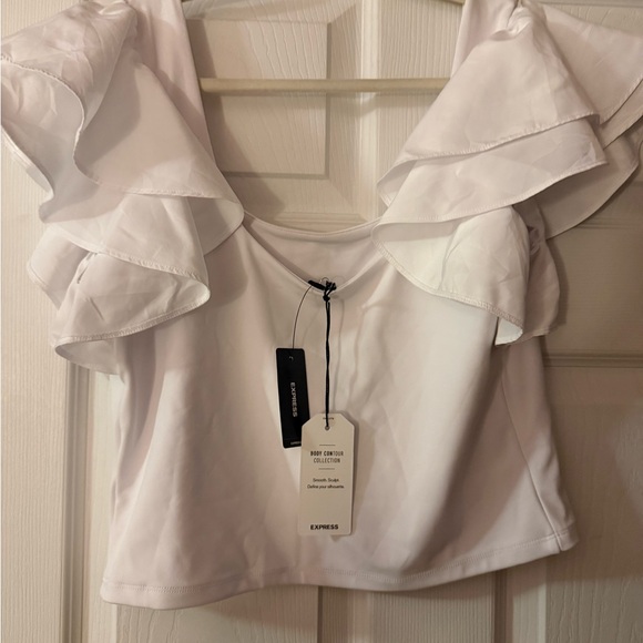 Express White Ruffle Sleeve Crop Top - Picture 3 of 3
